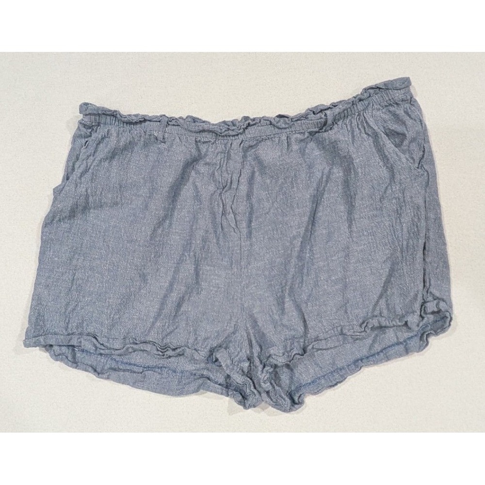 Derek Heart Plus Shorts Women 3X Blue Excellent Ruffle Waist Linen Blend Casual